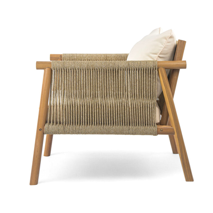 Modern Outdoor Woven Lounge Chair With Solid Frame And Cushions
