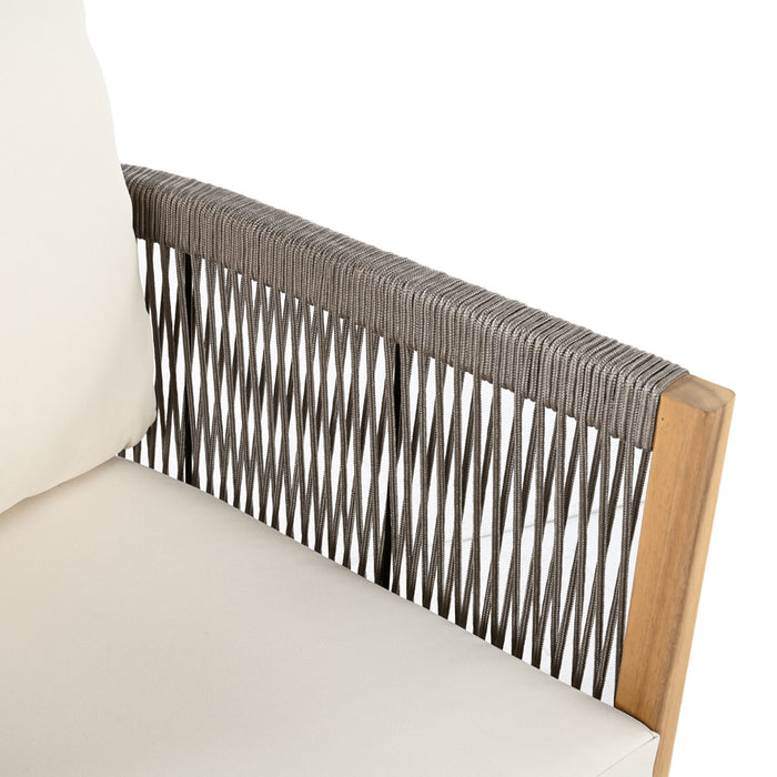 Patio Acacia Wood Club Chair, Woven Rope Outdoor Patio Arm Chair, Deep Seating For Porch - Teak / Beige