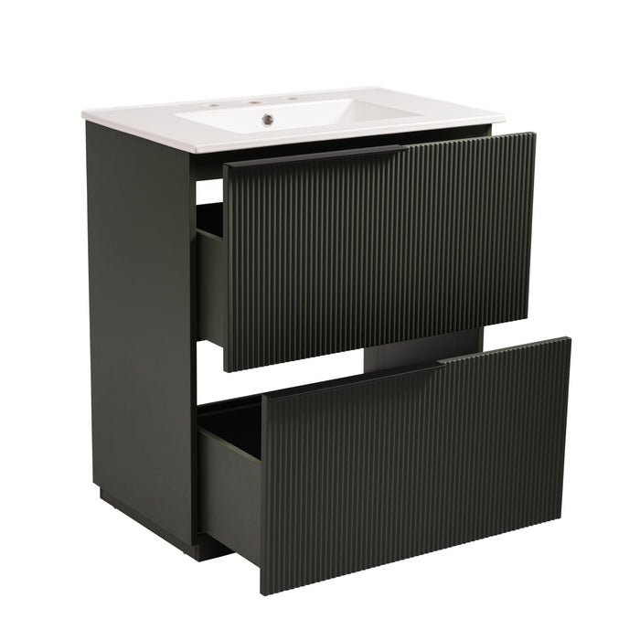 Fluted Bathroom Vanity With Ceramic Sink, Soft Close Slides