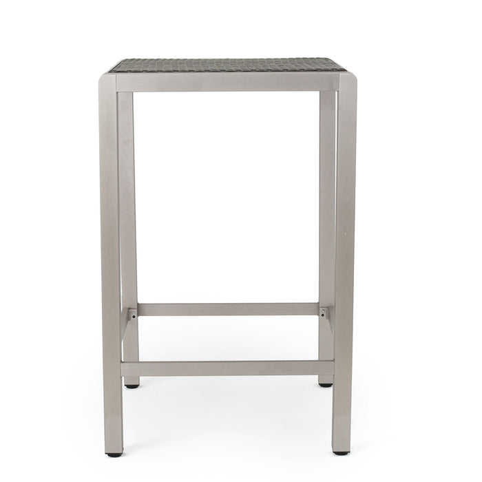 Outdoor 43" Aluminum Bar Table With Rattan Table Top - Gray / Silver