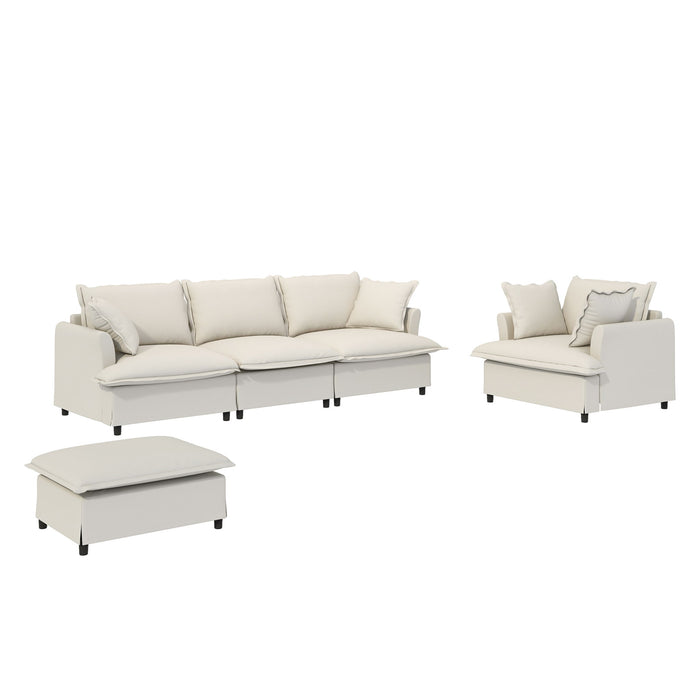 Living Room Set Modular Sectional Couch, Upholstered Sofa & Armchair & Movable Ottoman