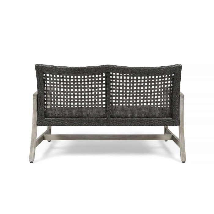 Hampton - Outdoor Wood And Wicker Loveseat - Gray