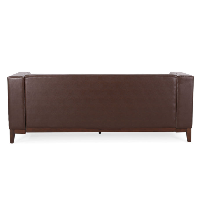 Mid Century Modern 3 Seater Sofa With Tufted Stitching - Dark Brown