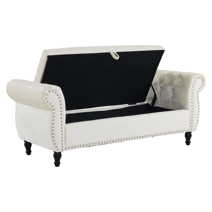 Luxurious Velvet Multifunctional Storage Ottoman Bench With Pillow
