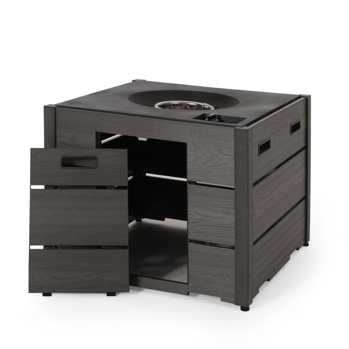 Rustic Style Outdoor Square Propane Fire Pit, 40,000 Btu