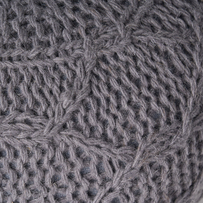 Malibu - Modern Knitted Wool Round Pouf With Handcrafted Design - Charcoal