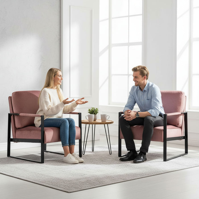 Classic Mid Century Modern Accent Chair With Durable Square Metal Frame, Armchair