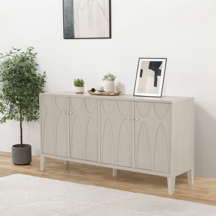 Mid Century Modern Wood Sideboard With Adjustable Shelves And Storage Cabinet - White Washed