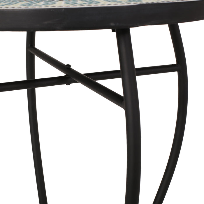 Outdoor Side Table With Tile Mosaic Table Top - Black