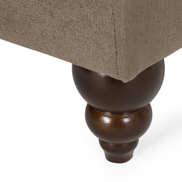 Upholstered Chaise Lounge With Scroll Arms, Turned Legs And 2 Pillows