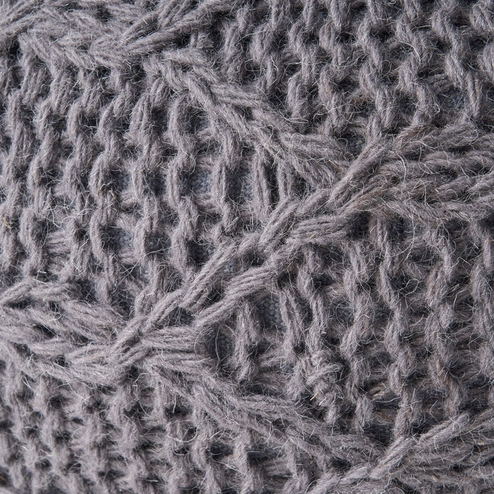 Malibu - Modern Knitted Wool Round Pouf With Handcrafted Design - Charcoal