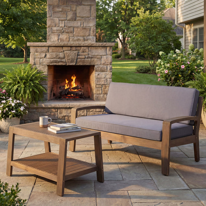 2 Piece Outdoor Conversation Set (Loveseat & Coffee Table With Water-Resistant Cushions)