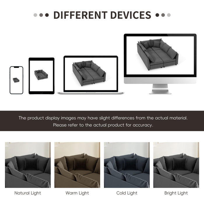 Modular Sectional Bed Couch Set With Pillows Free Combination, Minimalist Style Oversized 6 Seat Convertible Sofa