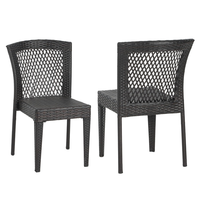Outdoor Dining Chairs, Stackable Chairs With UV Resistant Frame (Set of 2) - Brown Multi