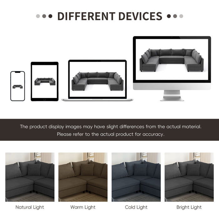 Modular Sectional Reversible U Shaped Couch Set, Free Combination Minimalist Style Oversized 8 Seat Convertible Sofa