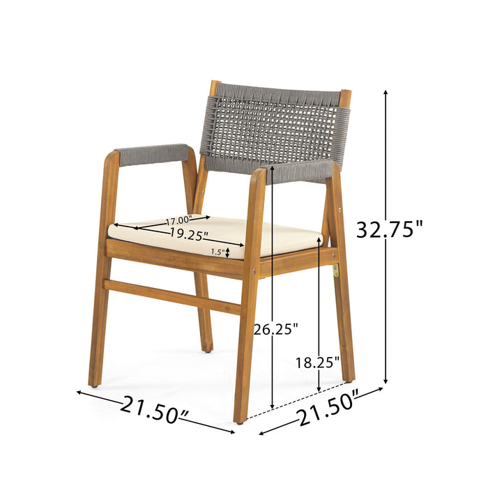 Outdoor 7 Pieces Patio Slat Design Acacia Upholstered Dining Set