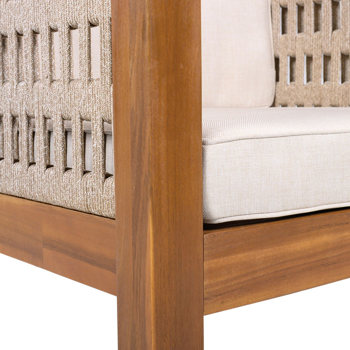 Outdoor Club Chair & Rope Arm And Cushions - Beige / Teak
