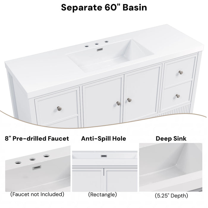 Bathroom Vanity With Separate Sink, Soft Close Doors And 4 Drawers