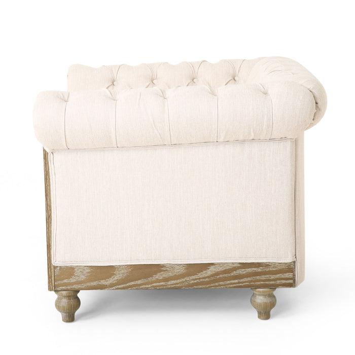 Fabric Upholstered Club Chair With Scrolled Tuxedo Arms