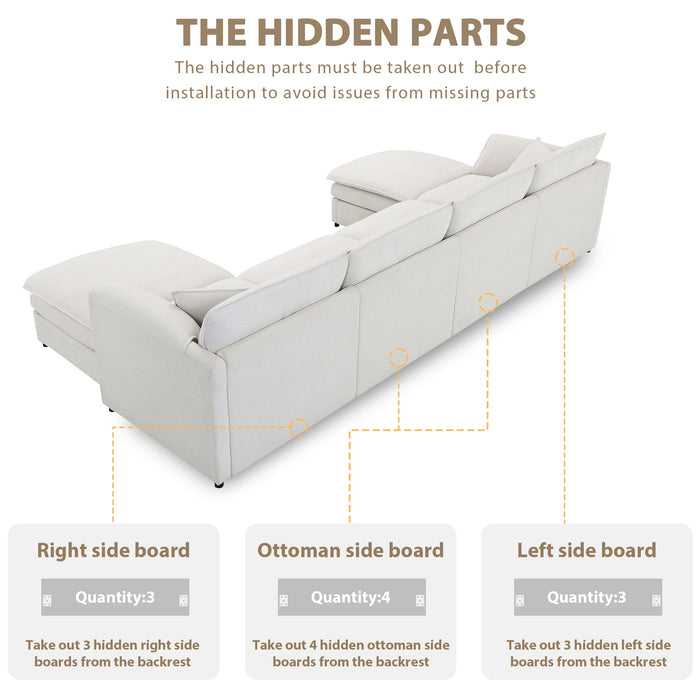 Chenille Modular Sectional Sofa, U Shaped Cloud Couch Set With Double Cushions, 6 Seat Sleeper Sofa Bed With Ottomans, Oversized Indoor Furniture For Living Room