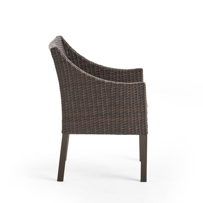 Outdoor Rattan Dining Chair With Straight Legs And Sloped Arms (Sey of 2)