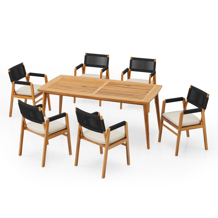 Outdoor 7 Piece Dining Set With Rope Woven Armchairs