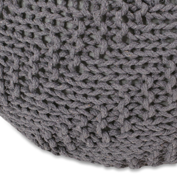 Hazel - Modern Knitted Cotton Yarn Round Pouf With Eco Friendly Pet Fibers - Dark Gray