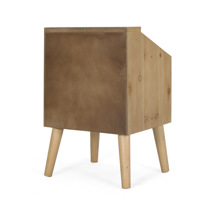 Contemporary End Table With Rattan Accents And Tempered Glass - Natural / White