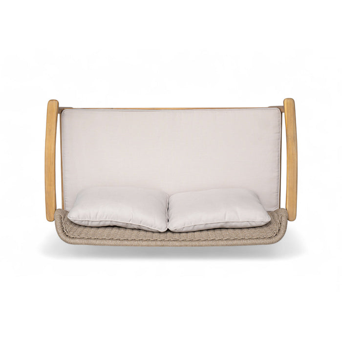 2 Piece Outdoor Acacia Wood Conversation Set, Woven Rope Backrest Patio Seating Group, Woven Rope With Coffee Table For Porch - Light Teak / Beige