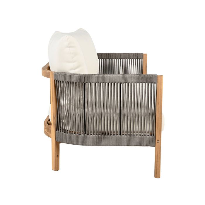 2 Pieces Outdoor Acacia Furniture Set, Woven Rope Outdoor Patio Loveseat, 2 Seat Deep Seating Group With Cushions And Coffee Table For Porch - Teak / Gray / Beige