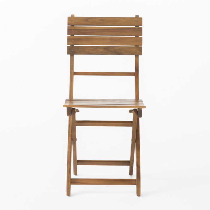 Outdoor Foldable Wood Dining Chair With Slat Design (Set of 2)