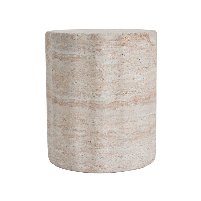Elegant Indoor / Outdoor Lightweight Concrete Side Table With Travertine - Beige