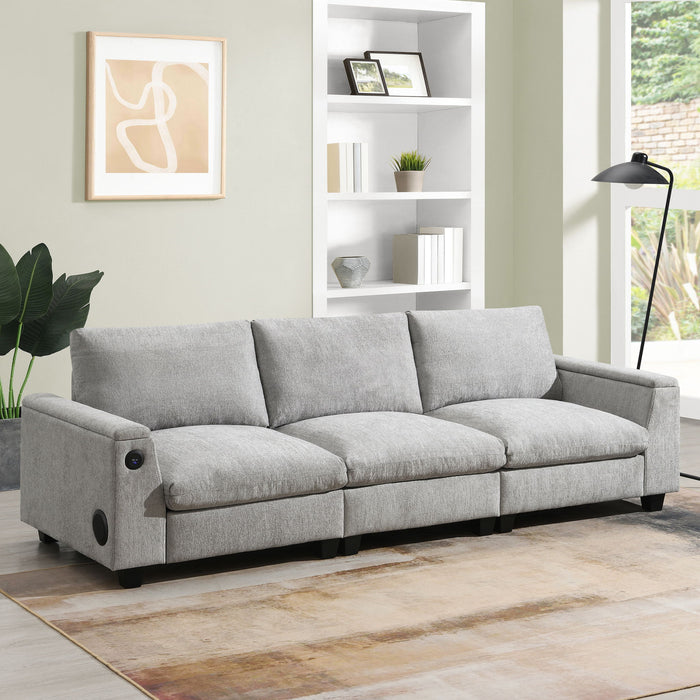 Sectional With Bluetooth Speaker Comfy Cloud Couch Set With Drop Down Table Cup Holders, USB Charger Storage Armrest Wide Seat Sofa