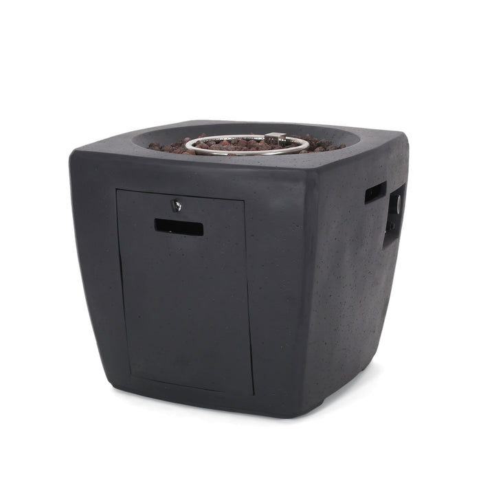 Outdoor Lightweight Concrete Square Fire Pit 40, 000 Btu With Built In Tank Storage - Dark Gray