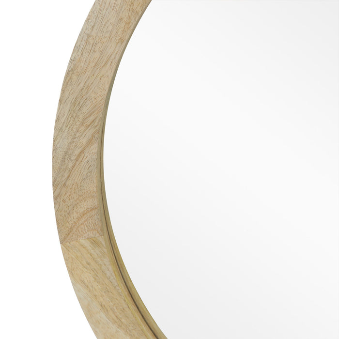Mango Wood Round Mirror With Glass Surface - Natural