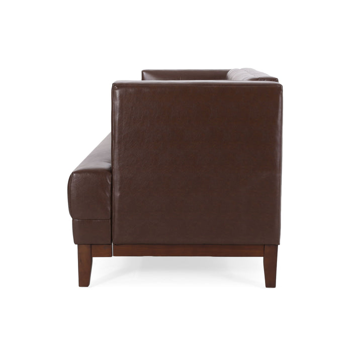 Mid Century Modern 3 Seater Sofa With Tufted Stitching - Dark Brown