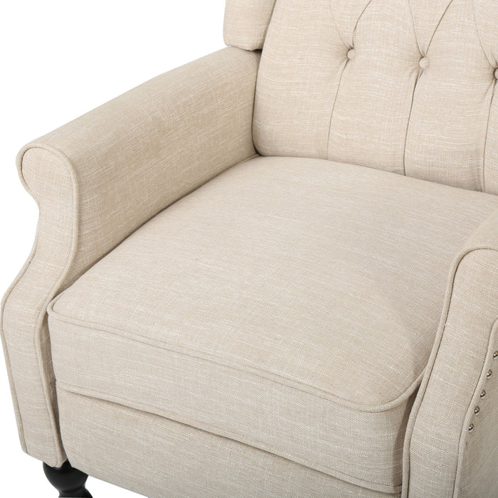 Armchair Recliner With Pushback Mechanism And Wingback Design