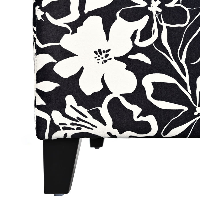Luxury Storage Ottoman With Floral Patterned Fabric, Soft-Close Hinges, Multi Functional