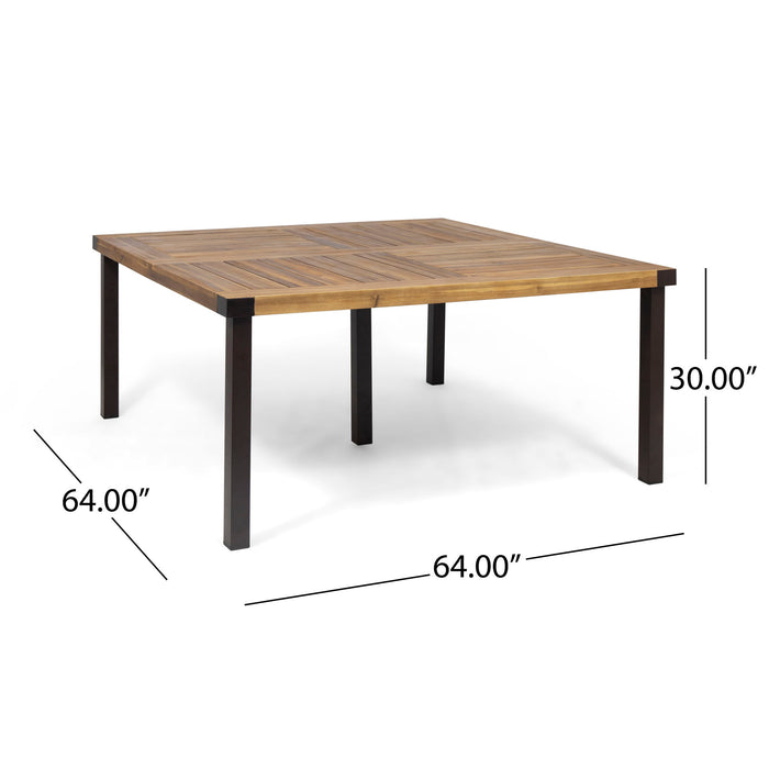 Lankershim - Modern Industrial Dining Table With Acacia Wood Slat Design - Teak