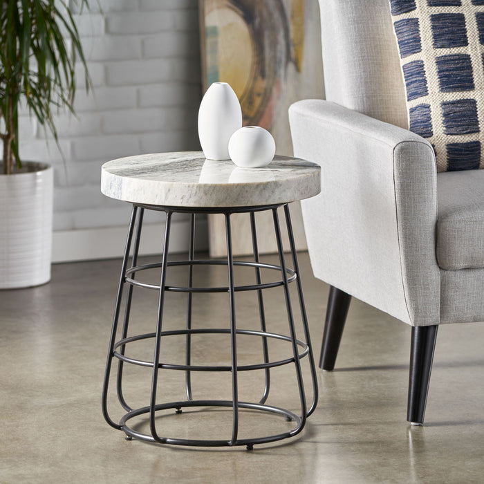 Side Table With Marble Top And Iron Base - Black / White