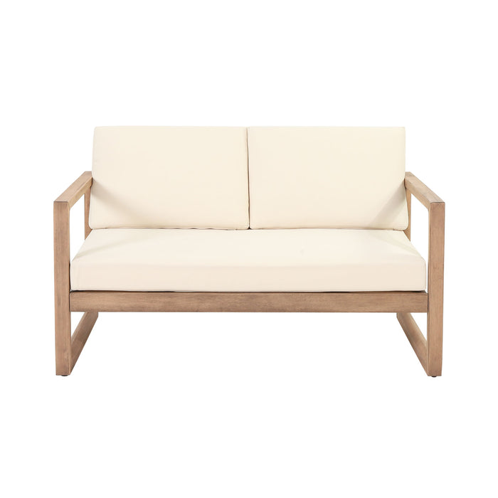 4 Pieces Acacia Wood Patio Furniture Set, Outdoor Furniture With Coffee Table, Patio Conversation Set Deep Seating With Soft Cushion, Porch Chairs For Backyard Porch Balcony - Brown Wash / Beige