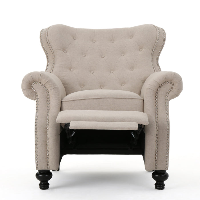 Contemporary Style Push Back Recliner With Button Tufted Stitching And Nailhead Trim