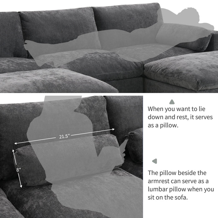 Modular Sectional With Storage Pockets, 5 Seat U Shaped Couch Set With Pillows, Free Combination Modern Cloud Sofa With 2 Movable Ottoman