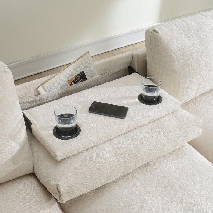 Sectional With Bluetooth Speaker Comfy Cloud Couch Set With Drop Down Table Cup Holders, USB Charger Storage Armrest Wide Seat Sofa