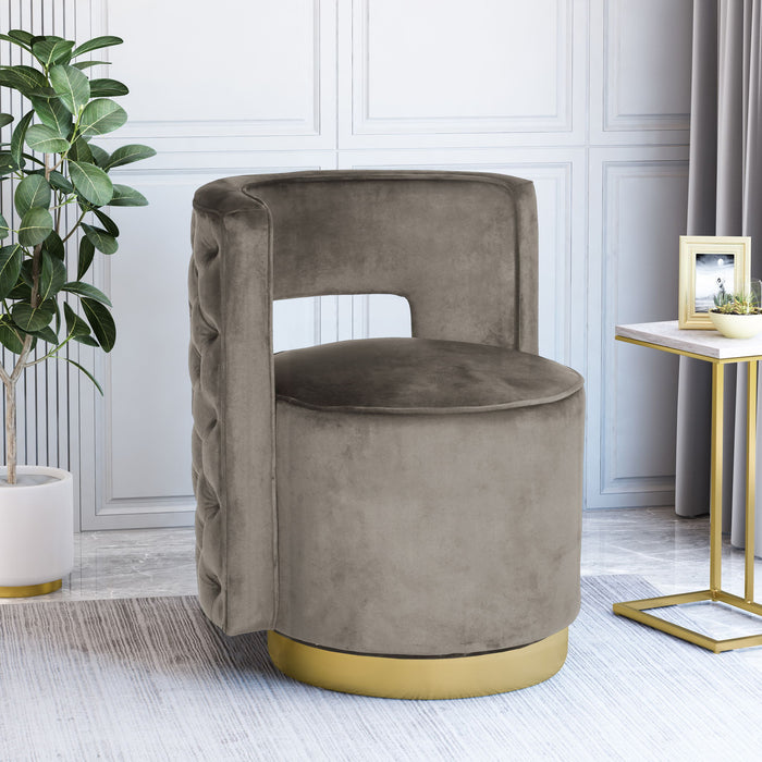 Modern Glam Swivel Arm Chair With Velvet Upholstery And Copper Base - Gray