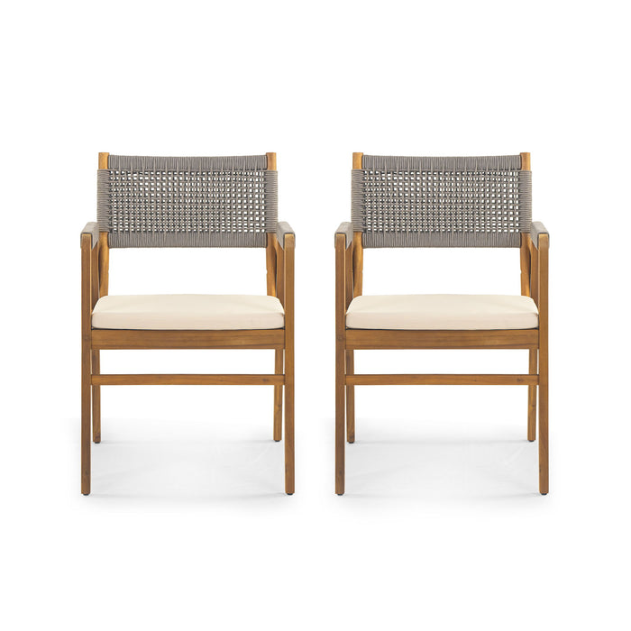 Outdoor Acacia Wood Dining Armchair With Cushion (Set of 2)