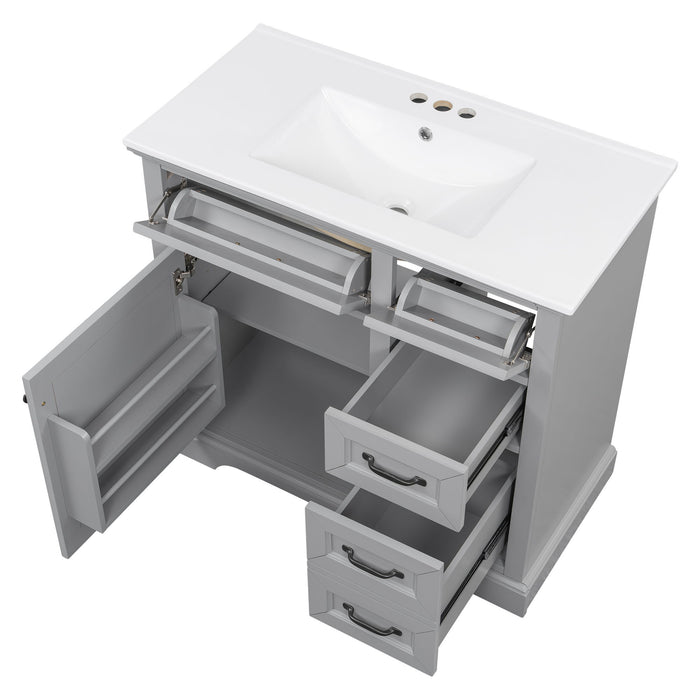 36" Bathroom Vanity With Sink, 2 Tip-Out Drawers, Soft Close Hinges