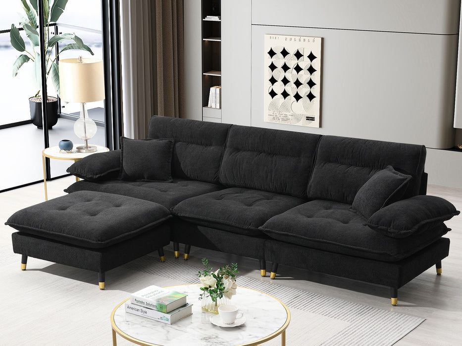 L Shaped Convertible Sectional Sofa 4 Seat Tufted Couch Set With Two Tone Adjust Legs Cloud Movable Ottoman