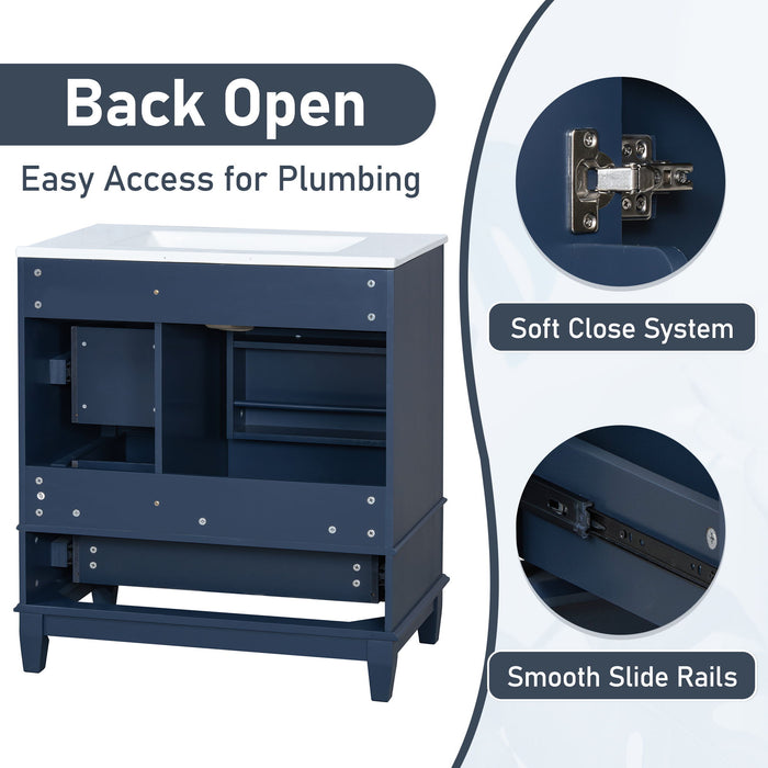 Freestanding Bathroom Vanity With Sink, Soft Close Door, 3 Drawers