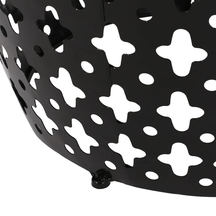 Modern Outdoor Metal End Table Set With Durable Iron Frame - Black